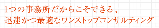 1つの事務所だからこそできる、迅速かつ最適なワンストップコンサルティング