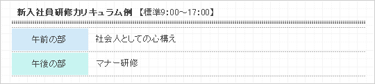 新入社員研修カリキュラム例　【標準9：00～17：00】